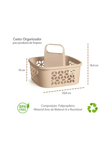 Balde Plastico 12L Cesto Organizador Bege...