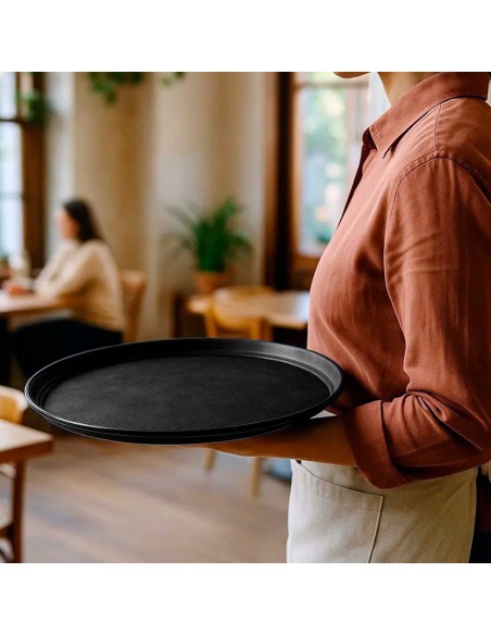 Bandeja Redonda Servir Antiderrapante Garçom 40cm Bar
