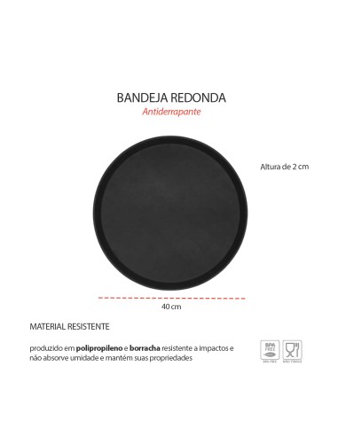 Bandeja Redonda Servir Antiderrapante Garçom...