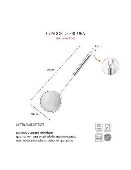 Escumadeira Peneira Escorredor de Fritura Coador Aço Inox