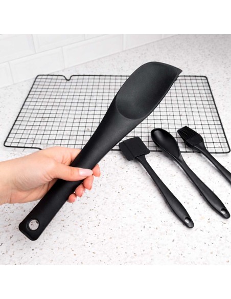 Espatula Chanfrada Raspadora Silicone Preto Confeitaria 28cm