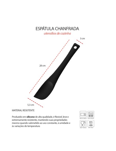 Espatula Chanfrada Raspadora Silicone Preto Confeitaria 28cm