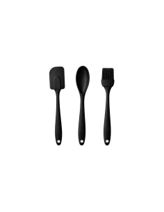 Colher Espatula e Pincel Silicone Preto Confeitaria 3un