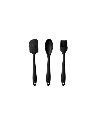 Colher Espatula e Pincel Silicone Preto...