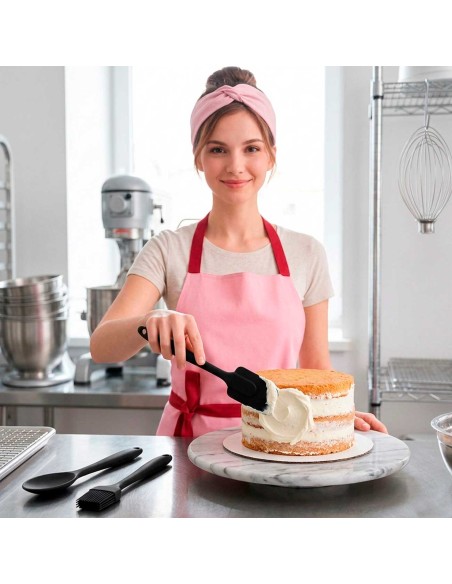 Colher Espatula e Pincel Silicone Preto Confeitaria 3un