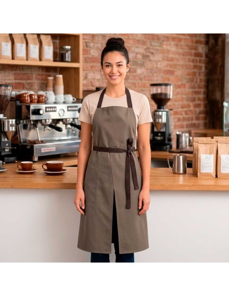Avental Bipartido Marrom Fenda Alça Cruzada Cafeteria Bar