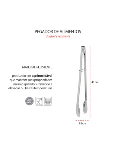 Pegador Alimentos Inox Pinça Profissional...
