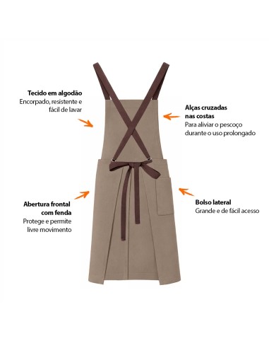 Avental Bipartido Marrom Fenda Alça Cruzada...