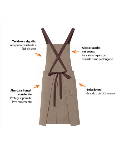 Avental Bipartido Marrom Fenda Alça Cruzada Cafeteria Bar