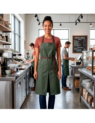 Avental Bipartido Verde Oliva Fenda Marrom...