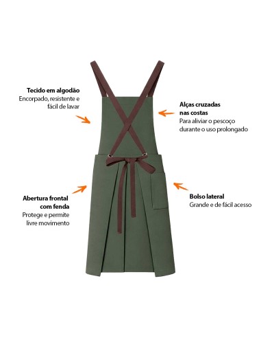 Avental Bipartido Verde Oliva Fenda Marrom...