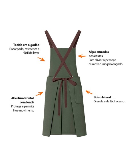 Avental Bipartido Verde Oliva Fenda Marrom Cafeteria Bar