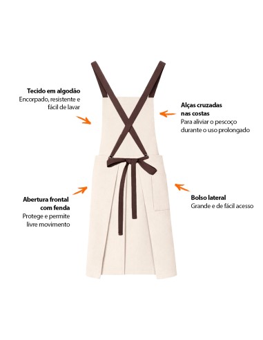 Avental Bipartido Areia Bege Fenda Marrom...