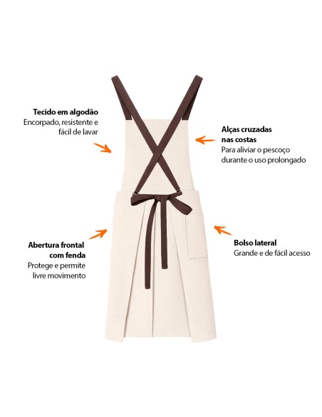 Avental Bipartido Areia Bege Fenda Marrom Cafeteria Bar