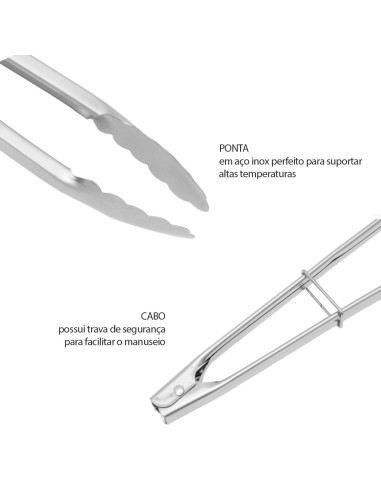Pegador Alimentos Inox Pinça Profissional...