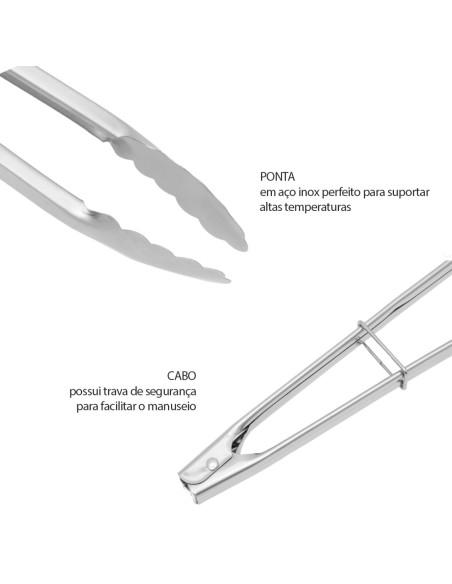 Pegador Alimentos Inox Pinça Profissional Grande Longo 41cm