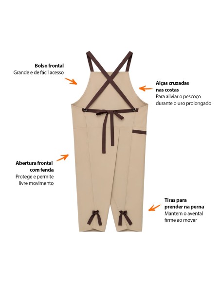 Avental Ceramica Macacao Bege Fenda Alça Cruzada Oleiro