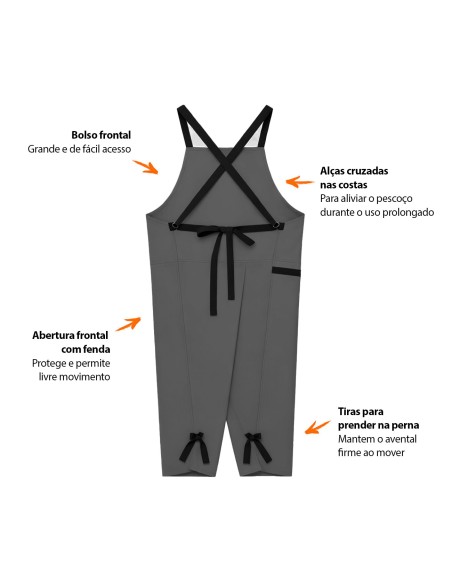 Avental Ceramica Macacao Cinza Fenda Alça Cruzada Oleiro