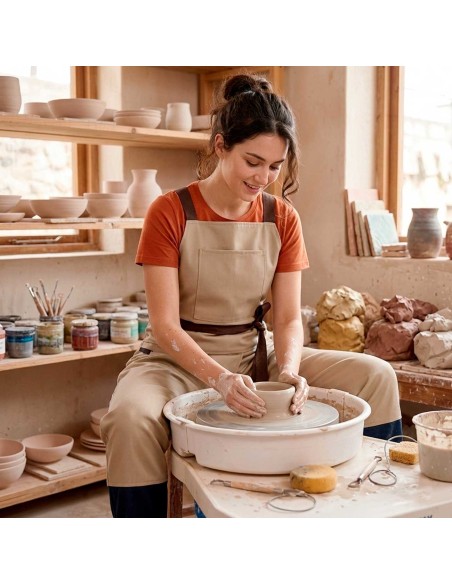 Avental Ceramica Macacao Bege Fenda Alça Cruzada Oleiro