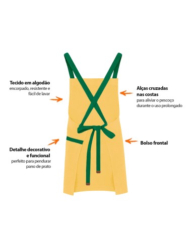 Avental Amarelo Alça Cruzada Verde Brasil...