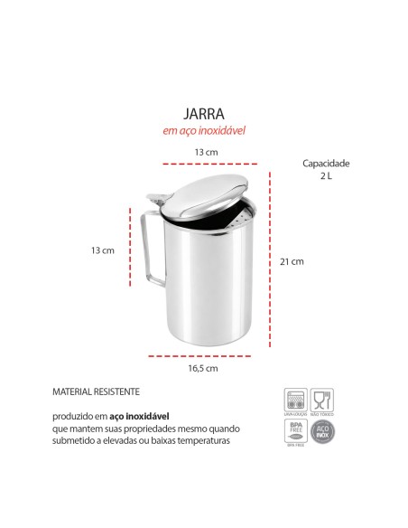 Jarra de Suco Agua Inox Tampa Aparador Bar Festa Buffet 2L