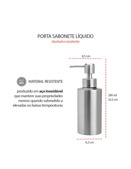 Porta Sabonete Liquido Dispenser  Alcool Gel Aço Inox 280ml