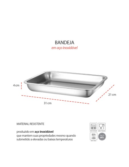 Bandeja Assadeira Forma Retangular Aço Inox Funda Multiuso