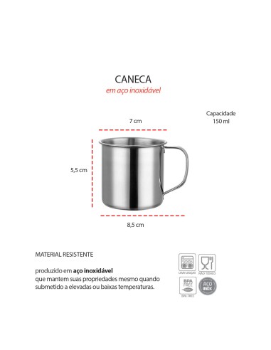 Caneca Mini Pequena Xicara Aço Inox Cafe Cha 150ml
