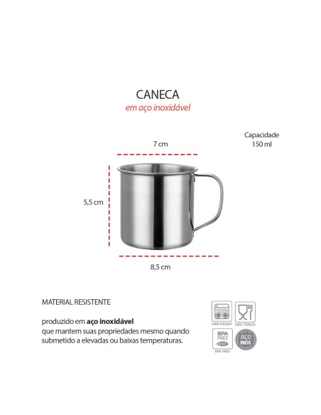 Caneca Mini Pequena Xicara Aço Inox Cafe Cha 150ml