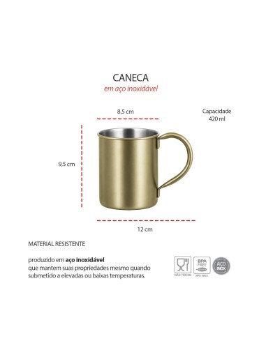 Caneca Moscow Mule Aço Inox Dourado 420ml Bar...