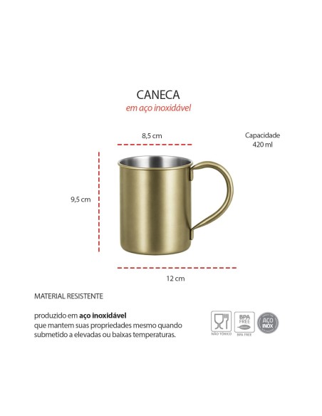Caneca Moscow Mule Aço Inox Dourado 420ml Bar Drink 10un