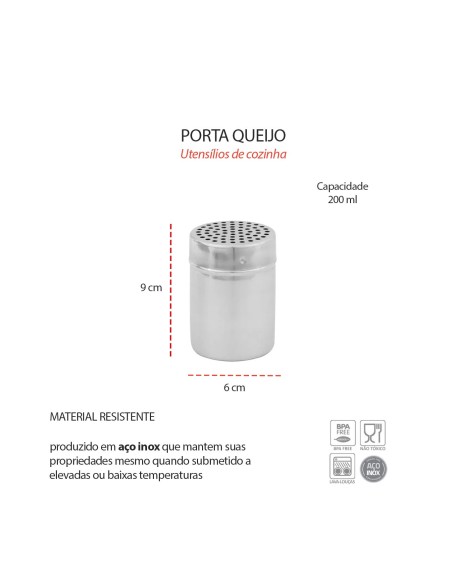 Porta Tempero Queijo Ralado Condimentos Queijeira Inox 3un