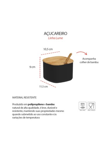 Saleiro e Açucareiro Preto com Tampa Bambu...