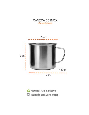 Caneca Mini Pequena 180ml Xicara Aço Inox 10un