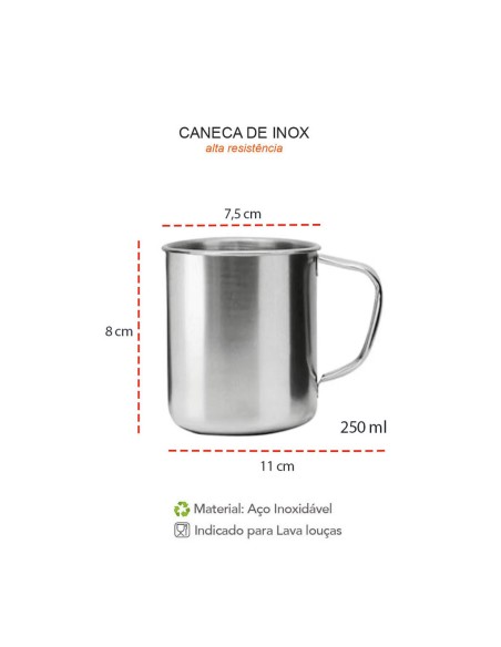 Caneca Xicara Aço Inox 250ml Bar Restaurante Acampar 10un
