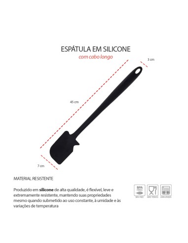 Espatula Grande Preto Silicone Cabo Longo 45cm...