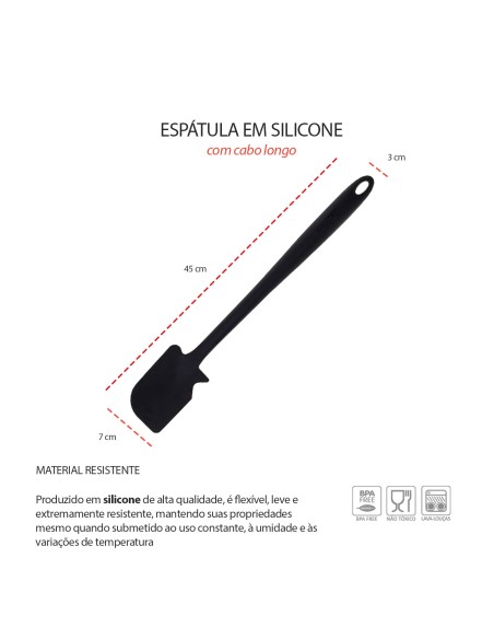 Espatula Grande Preto Silicone Cabo Longo 45cm Profissional