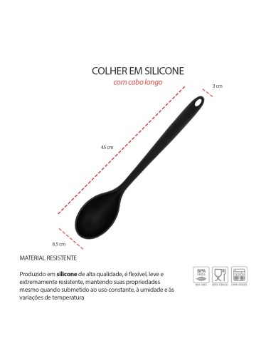 Colher Grande Preto Silicone Cabo Longo 45cm...