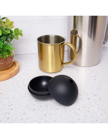 Forma de Gelo Redonda Esferas Silicone Preto Tampa Whisky