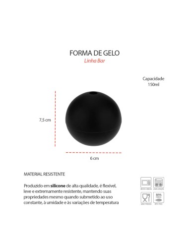 Forma de Gelo Redonda Esferas Silicone Preto...