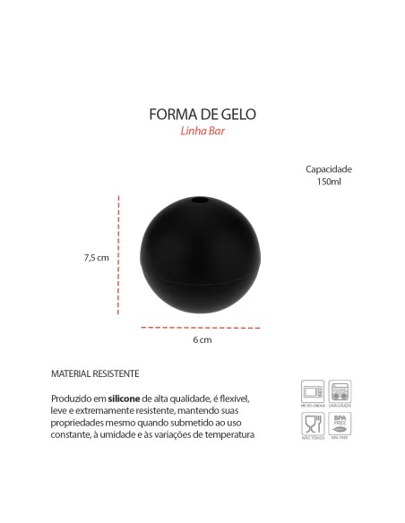Forma de Gelo Redonda Esferas Silicone Preto Tampa Whisky