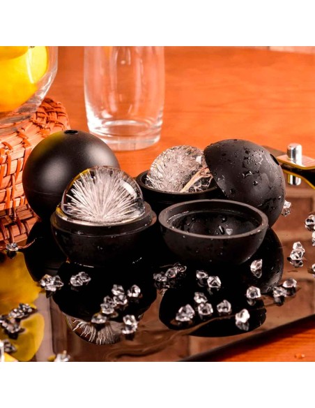 Forma de Gelo Redonda Esferas Silicone Preto Tampa Whisky