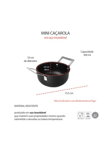 Caçarola Mini Alça Inox Preto Couvert Servir...