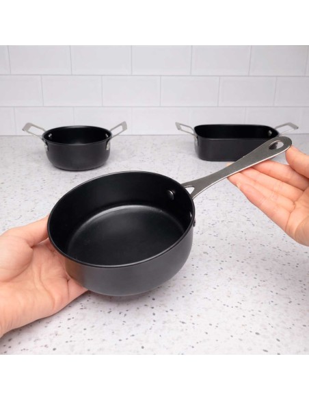 Frigideira Mini Cabo Inox Couvert Preto Servir Entrada Buffet 12cm