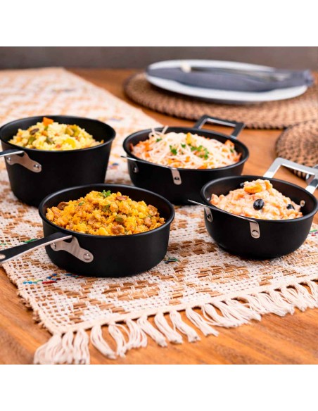 Frigideira Mini Cabo Inox Couvert Preto Servir Entrada Buffet 12cm