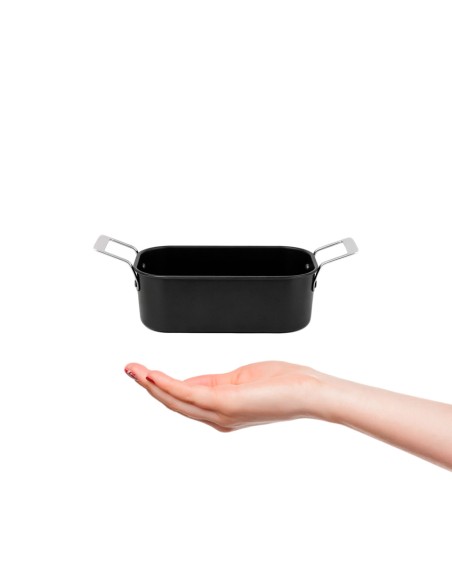 Travessa Mini Alça Inox Couvert Preto Servir Entradas Buffet 14cm