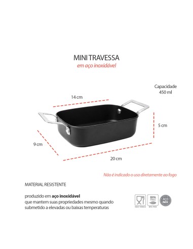 Travessa Mini Alça Inox Couvert Preto Servir...