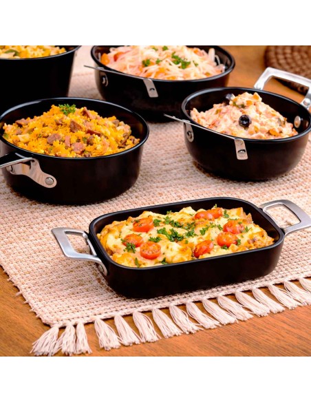 Travessa Mini Alça Inox Couvert Preto Servir Entradas Buffet 14cm