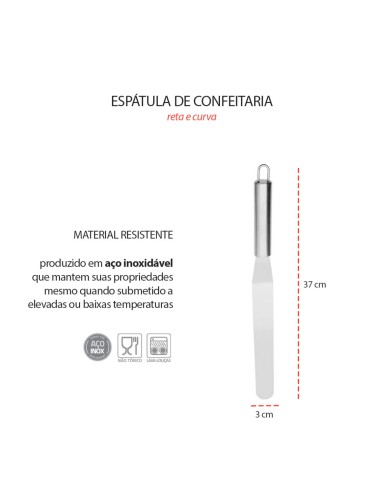 Espatula para Bolo Confeitaria Inox Curva Reta...