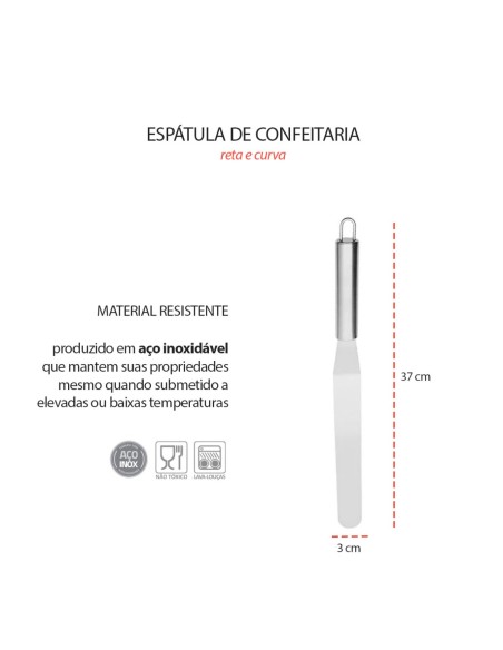 Espatula para Bolo Confeitaria Inox Curva Reta Longa 37cm